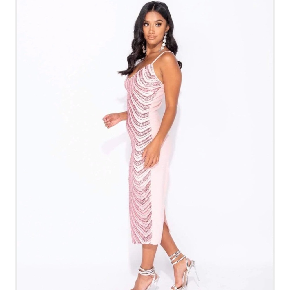 PINK SEQUIN CAMI STYLE BODYCON MIDI DRESS - Picture 5 of 7